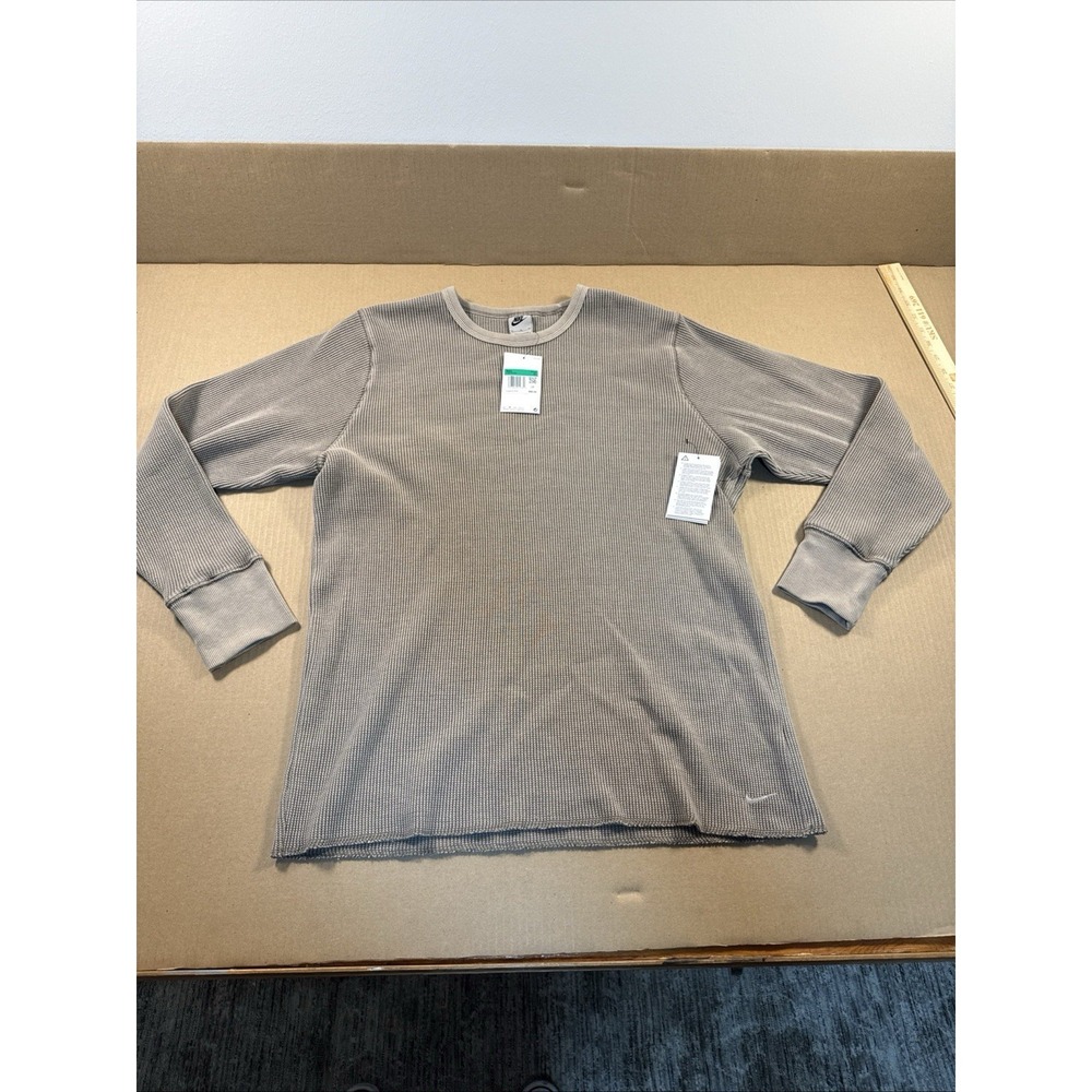 Nike Life Heavyweight Waffle Thermal Long Sleeve Brown Mens M FZ6579-429, NWT